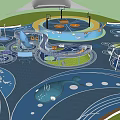 Garden Landscape Design For Children With Circular Areas Blue Flooring And Slide