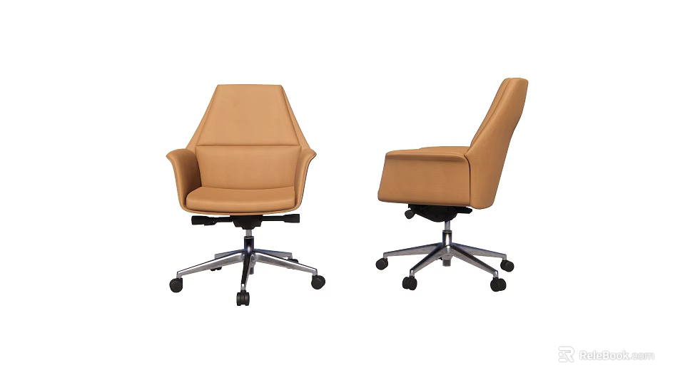 Modern Brown Office Chair With Armrests Five Point Base And Swivel Casters 3d model 