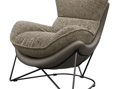 Modern Single Sofa with Bouclé Fabric Beige Color and Curved Black Metal Legs 3d model