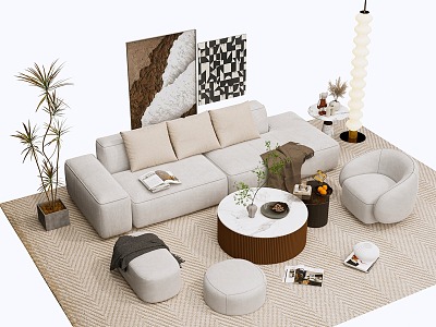 Modern Sofa Coffee Table Combination Lazy Sofa Multiplayer Sofa Decorations 3d model