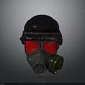 Vintage Gas Mask With Red Lenses Black Cap And Metallic Filter