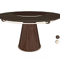 Elegant Wooden Circular Dining Table With Rotating Top Conical Base And Metal Ball Decorations