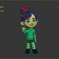 Game Movie Character With Purple Hair Pink Accessories Teal Hoodie And Smiling Waving Pose