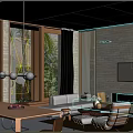 Modern Living Room Interior With Large Windows Palm Trees White Sofa And Pendant Lights