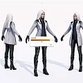 Game Movie Character With White Hair Long Gray Coat Black Leather Pants And Boots