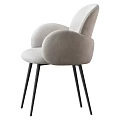 Beige Upholstered Stool with Armrests and Black Metal Legs Modern Contemporary Design
