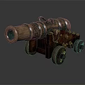 Vintage Military Cannon With Wooden Wheels And Rusted Metal Structure
