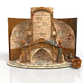 Traditional Brick Fireplace Scene With Ornate Wooden Decor Arched Design And Firewood