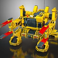 Yellow Mechanical Creature With Multiple Arms Tracked Legs And Complex Structure 3d model