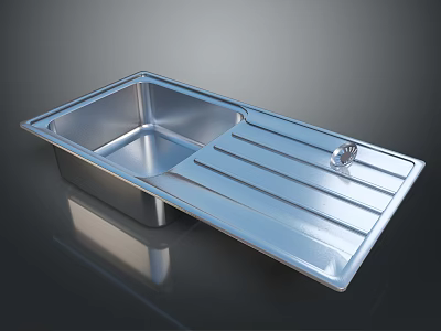 Durable Stainless Steel Kitchen Sink With Drainboard And Faucet For Household Use 3d model