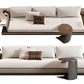 Beige Modern Sectional Sofa With Soft Cushions And Round Side Table Decor 3d model