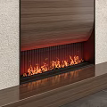 Modern Fireplace Interior With Wooden Panel And Burning Warm Red Flames 3d model