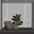 White Vertical Blinds In Modern Interior With Striped Chair Green Plant And Wooden Floor