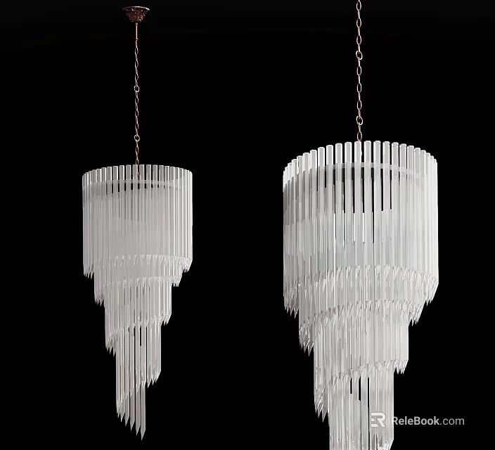 Two White Crystal Chandeliers With Elegant Multi layered Columnar Hanging Design 3d model 