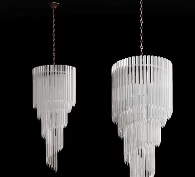 Two White Crystal Chandeliers With Elegant Multi layered Columnar Hanging Design 3d model