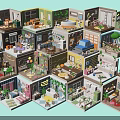Lush Green Plants in Miniature Multi Room Scenes with Detailed Interior Decorations