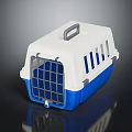 White And Blue Plastic Pet Carrier With Ventilated Secure Door And Grey Handle For Pets