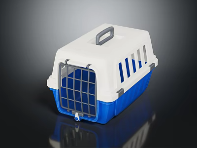 White And Blue Plastic Pet Carrier With Ventilated Secure Door And Grey Handle For Pets 3d model