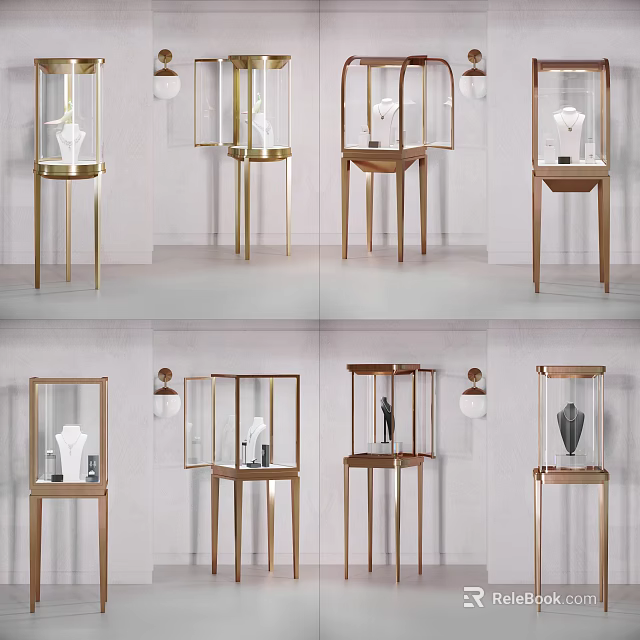 Modern Stylish Display Shelves With Metal Frame And Glass Doors For Showcasing Items 3d model 