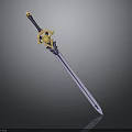 Decorative Sword with White Blade Purple and Gold Hilt and Gold Star Shaped Top Ornament