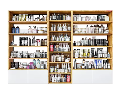 Wooden Display Shelves With Multiple Tiers For Various Bottles And Products 3d model