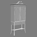 Elegant Dark Wood Decorative Cabinet With Glass Doors And Intricate Carved Details