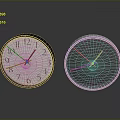 Two Analog Clocks With White And Glowing Green Dials Metal Frames On Gray Background