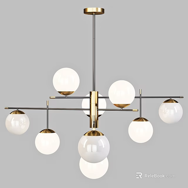 Modern Elegant Chandelier With White Globe Lights And Golden Multiple Arms Design 3d model 