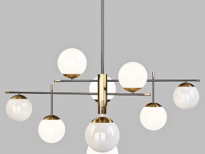 Modern Elegant Chandelier With White Globe Lights And Golden Multiple Arms Design 3d model
