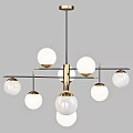 Modern Elegant Chandelier With White Globe Lights And Golden Multiple Arms Design
