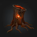 Wooden Stone Stump With Glowing Red Interior And Intricate Roots Design