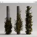 Lush Vines With Green And Orange Leaves Climbing On Gray Pillars