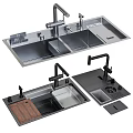 Modern Stainless Steel Kitchen Sink With Double Bowl Faucet Cutting Board And Drain Board