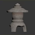 Traditional Stone Lantern With Round Top Circular Opening And Arch Shaped Base Design