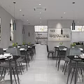 Elegant Modern Restaurant Interior With Dining Tables Chairs Pendant Lights And Decorative Paintings