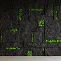 Black Slate Tiled Feature Wall With Green Irregular Squares And Glowing Strips