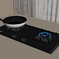 Black Gas Stove With Two Burners And Frying Pan On Countertop