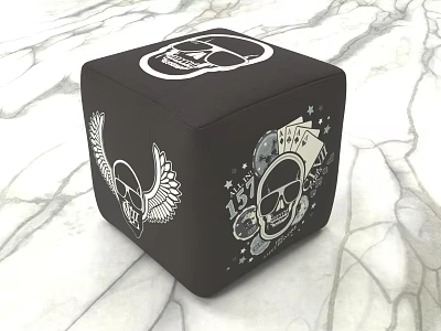 Black Cube Ottoman With White Skull Wings Sunglasses Decorative Patterns Stylish Home Decor 3d model
