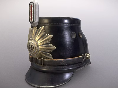 Vintage Black Military Helmet with Golden Star Shaped Badge and Metal Decorations 3d model