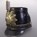 Vintage Black Military Helmet with Golden Star Shaped Badge and Metal Decorations
