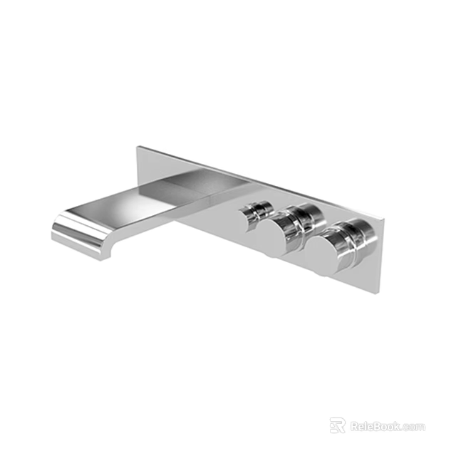 Elegant Modern Chrome Wall Mounted Faucet With Double Handles Design 3d model 