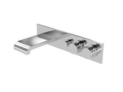 Elegant Modern Chrome Wall Mounted Faucet With Double Handles Design 3d model