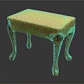Classic Wooden Stool With Yellow Diamond Pattern Upholstered Seat And Carved Legs