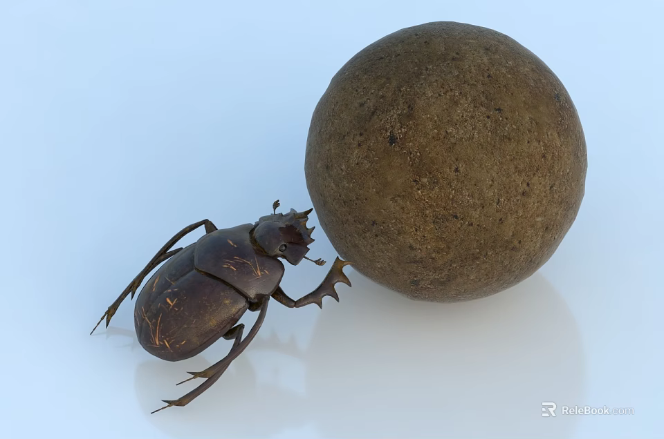 Small Brown Reptile Standing Beside Large Textured Ball On White Surface 3d model