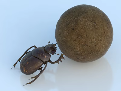 Small Brown Reptile Standing Beside Large Textured Ball On White Surface 3d model