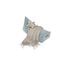 Light Blue Bean Bag Chair With Yellow Star Cushion And Beige Fringe Blanket