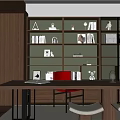 Modern Desk and Chair Middle Ancient Bookcase Bookshelf Desk 3d model