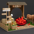 Brazilian River Pavilion With Panda Red Chilies Cow Sunflowers And Hotpot Signs In Wooden Fence
