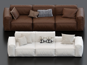 Three-seat sofa multi-person sofa leather sofa 3d model