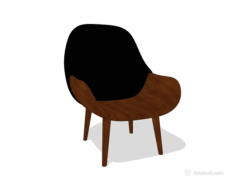 Modern Wooden Leisure Chair With Black Upholstered Back Seat And Armrest Design 3d model 